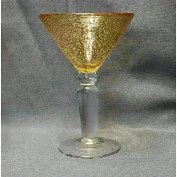 Vintage Hand Blown Bubble Art Glass Amber Martini Cosmopolitan Glasses Set of 2 - Picture 3 of 6